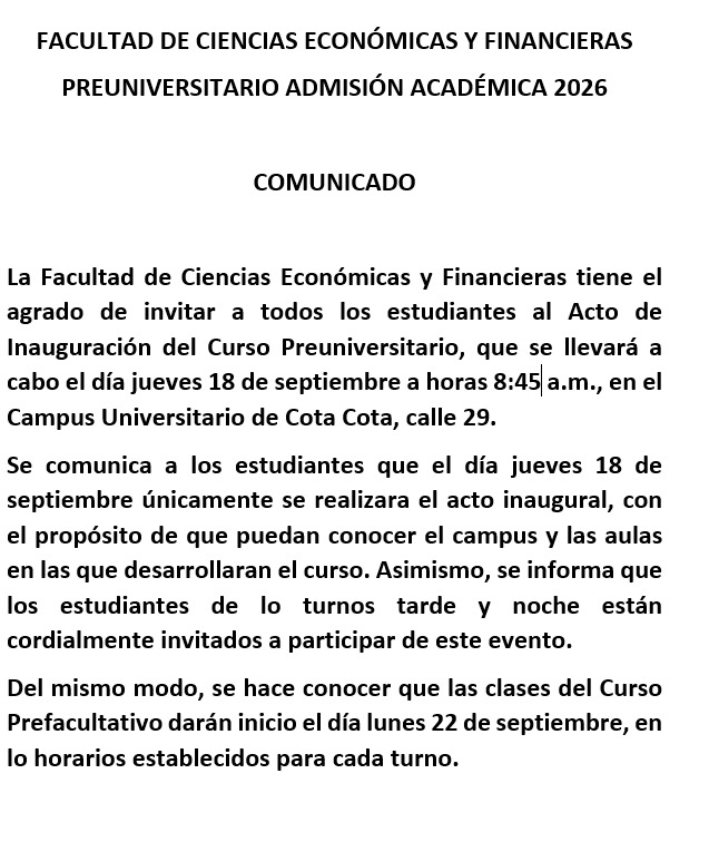 HORARIO CURSO PREUNIVESITARIO INICIO CLASES